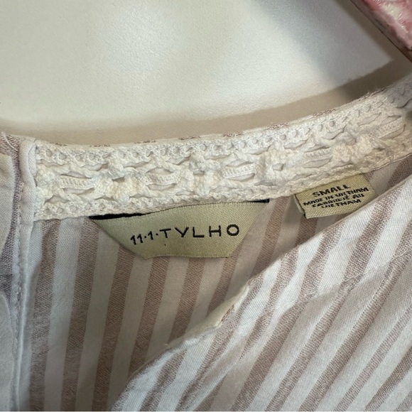 Anthropologie 11 TYLHO Vintage Stripe Peplum Blouse Top Tan Cream S Small - Picture 6 of 9